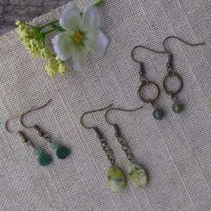 HAND MADE earrings, set of three w/ natural stones